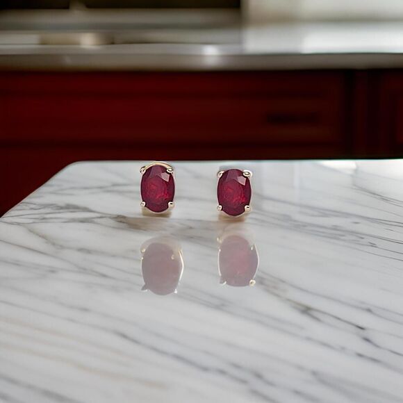 Natural Ruby Stud Earrings 14k Yellow Gold 2 TCW Certified $1,290 311044 - Picture 8 of 14